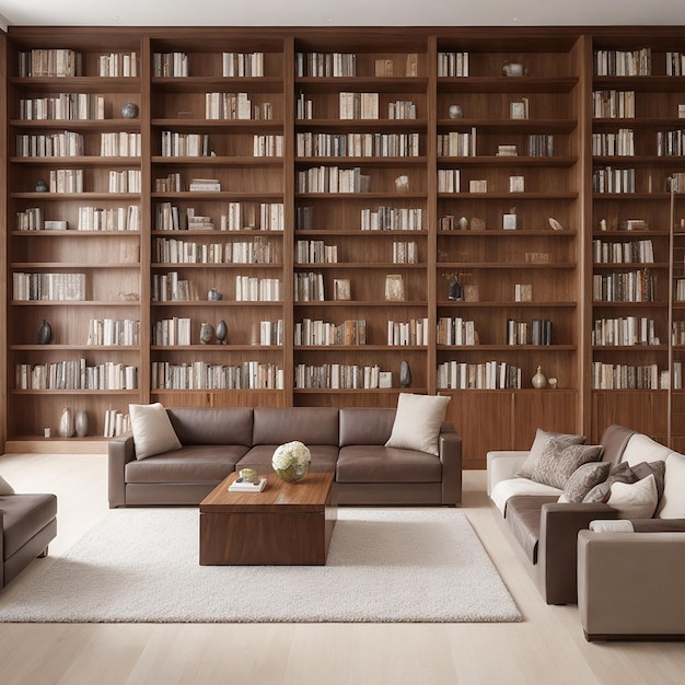 Modern wood furniture collection in a luxury home library workshop