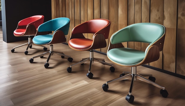 Modern wooden chairs in a row waiting room generated by AI