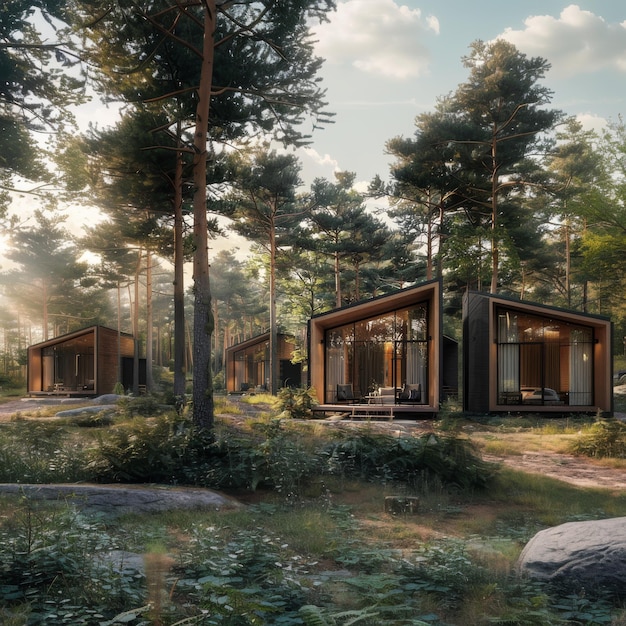 Modern wooden house in the forest Modern house in the forest