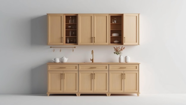 Photo modern wooden kitchen cabinetry with a sleek sink and minimalist design