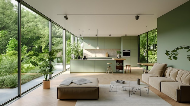 Modern Wooden Kitchen Interior with Elegant Lighting