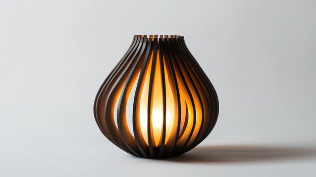 Photo modern wooden table lamp with warm glow a contemporary wooden lamp with a delicate intricate