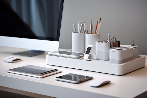 modern work desk with minimalist white desk hd wallpaper