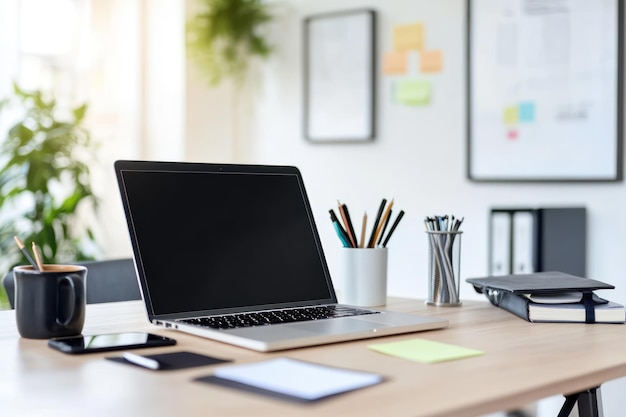 Modern Workspace with Laptop and Office Supplies