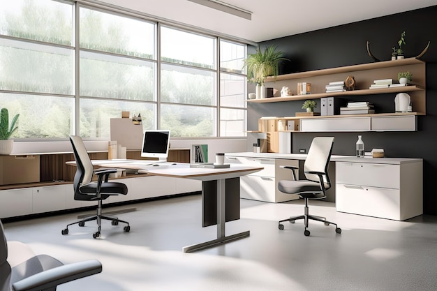 Modern workspace with sleek furniture natural light and neutral colors created with generative ai