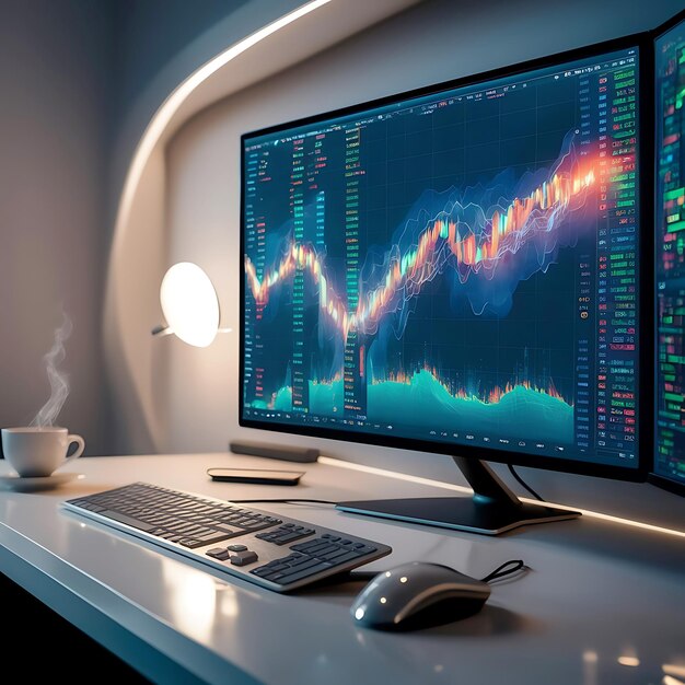 Modern Workspace with Vibrant Stock Performance Heatmap Displayed on Sleek Desktop Monitor