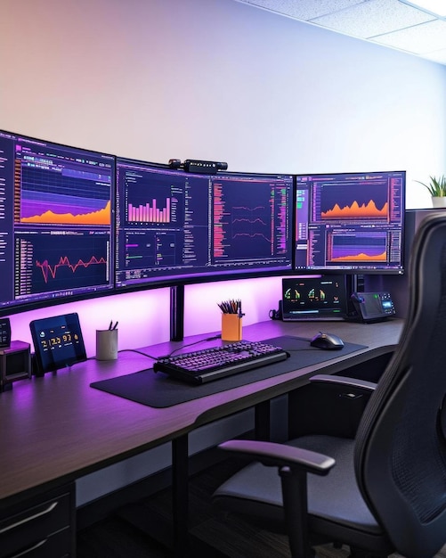 Photo modern workstation with financial data