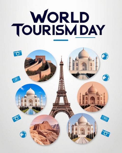 Photo modern world tourism day template with vacation and tourism elements