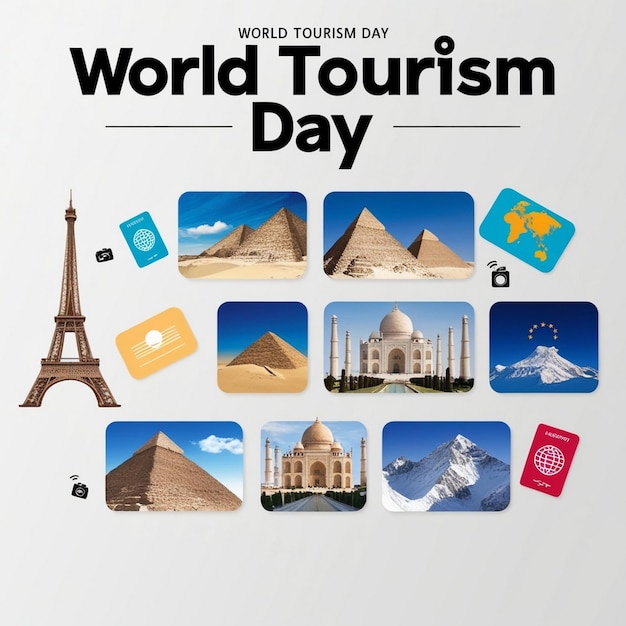 Modern World Tourism Day template with vacation and tourism elements