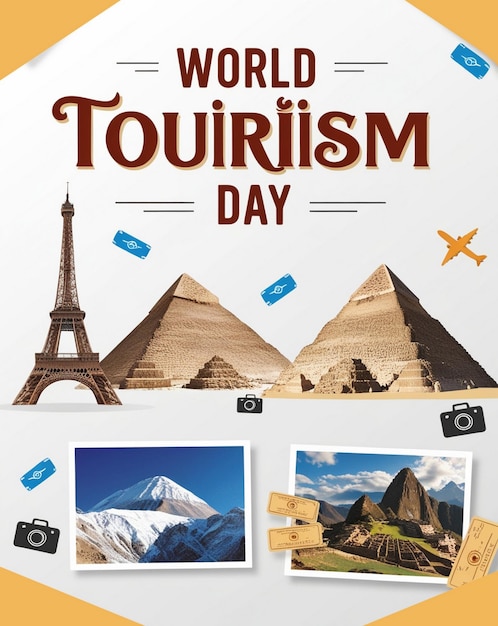 Modern World Tourism Day template with vacation and tourism elements