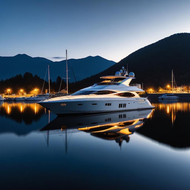 Photo modern yacht moored at the dock showcases luxury elegance and cuttingedge design