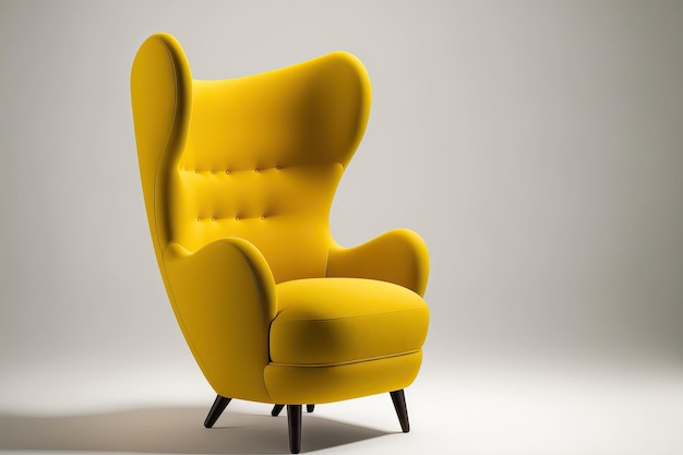 Modern yellow chair white backdrop isolated