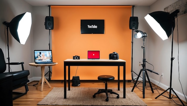 Photo modern youtube studio setup for professional content creation