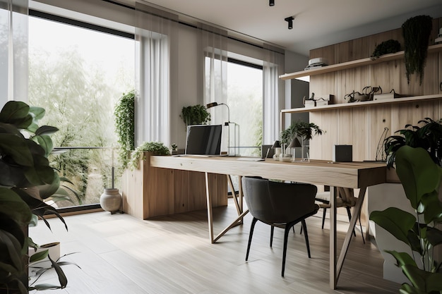 Modernist Home Office Interior Design with Natural Light Plants and Modern Furniture for a Product