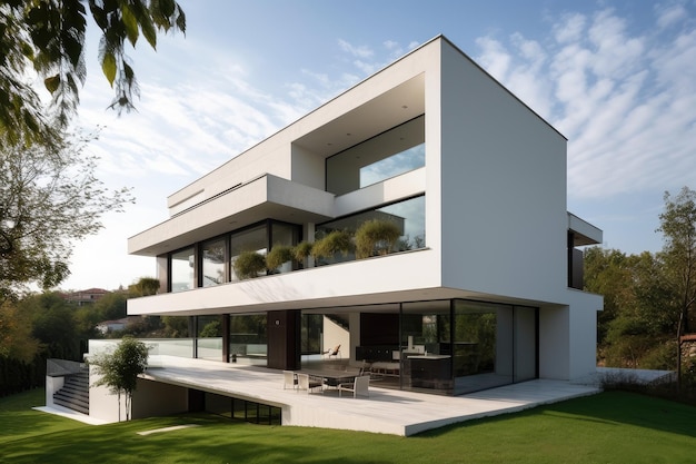 Modernist house with minimalist exterior and sleek lines created with generative ai