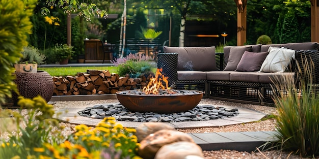 Photo modernize outdoor spaces with sleek fire pit designs for entertaining concept outdoor living fire pit designs entertaining modern spaces sleek designs