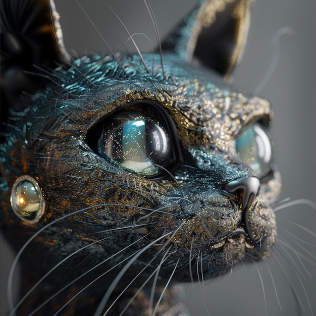 A modernized pet with shimmering eyes and metallic fur