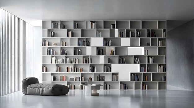 Photo modular minimalist blank bookshelf wall for adaptable and stylish interior design