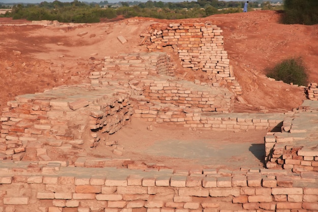 Mohenjo daro ruins close Indus river in Larkana district Sindh Pakistan