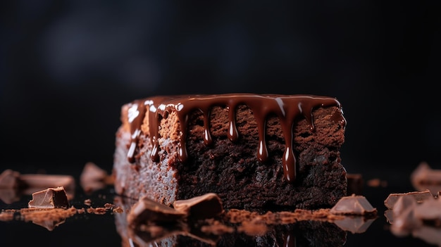 Moist Dark Chocolate Brownies Tempting Dessert CloseUp on a Dark Background