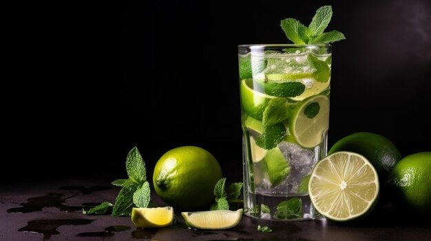 Mojito a classic Cuban drink made with rum lime juice sugar mint leaves Generative AI