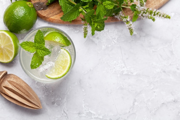 Mojito cocktail ingredients and drinks utensils