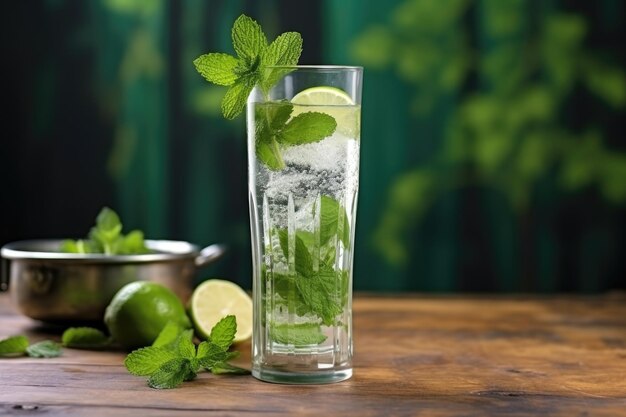 Mojito cocktail served in a beautifully decorated glass