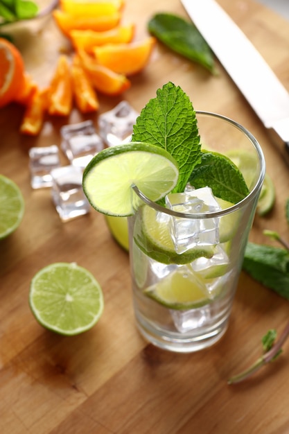 Mojito cocktail with lime and mint