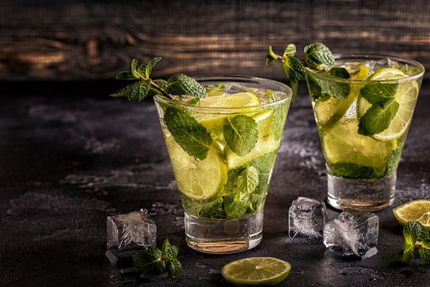 Mojito cocktail with lime and mint