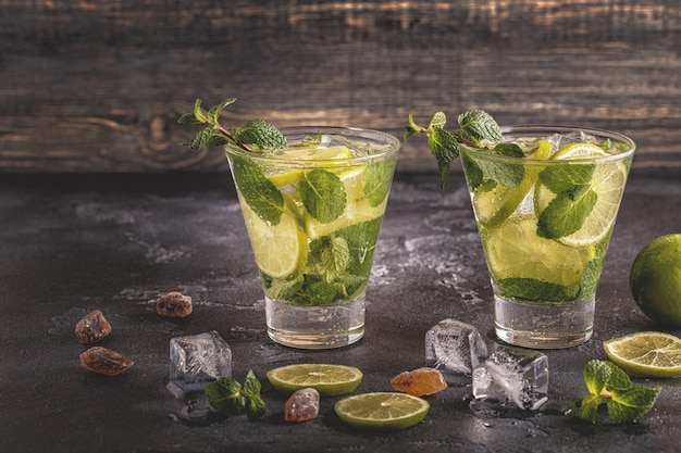 Mojito cocktail with lime and mint