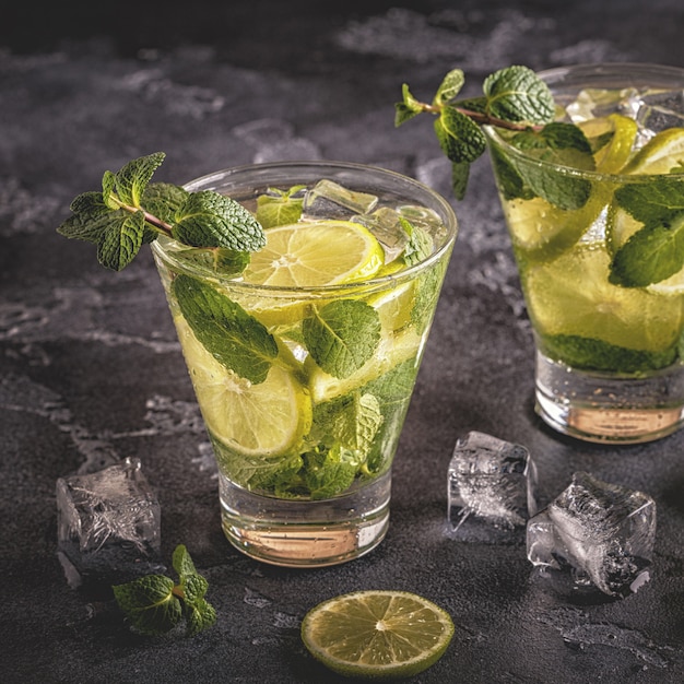 Mojito cocktail with lime and mint