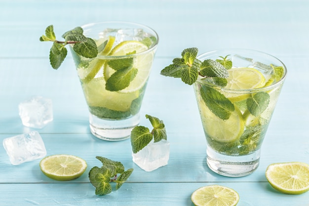 Mojito cocktail with lime and mint