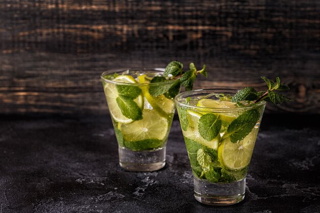 Mojito cocktail with lime and mint