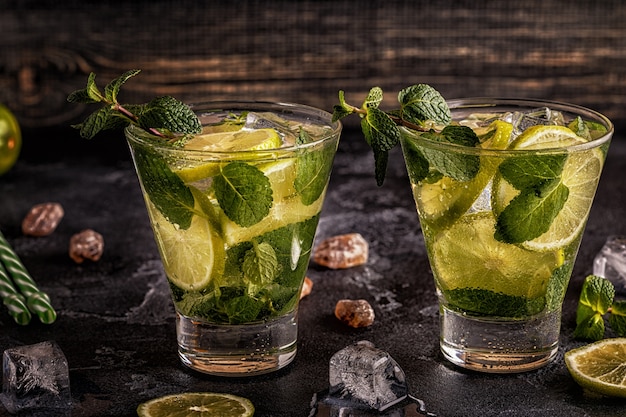 Mojito cocktail with lime and mint