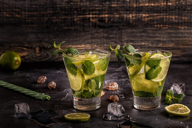 Mojito cocktail with lime and mint