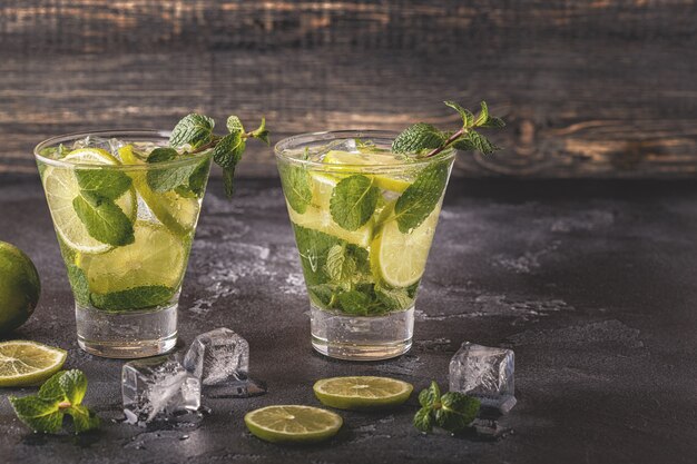 Mojito cocktail with lime and mint