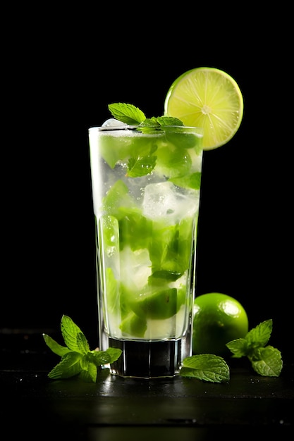 A mojito with limes and mint leaves