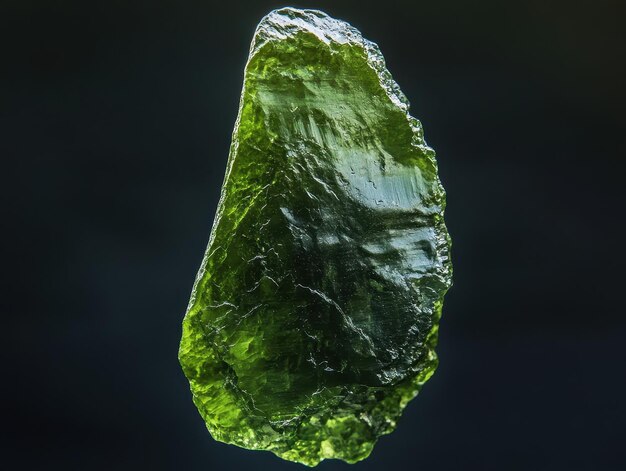 Photo moldavite green and translucent with a rough natural surface