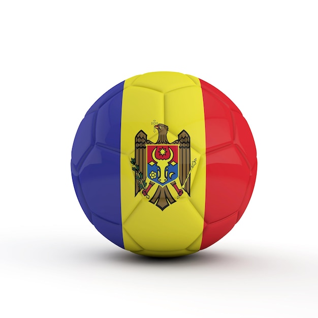 Moldova flag soccer football against a plain white background 3D Rendering