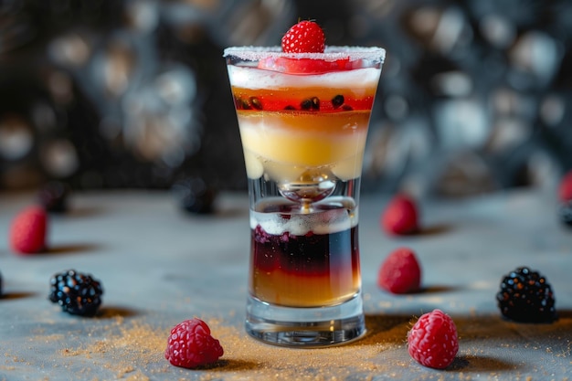 Molecular cocktail with suspended fruit layers