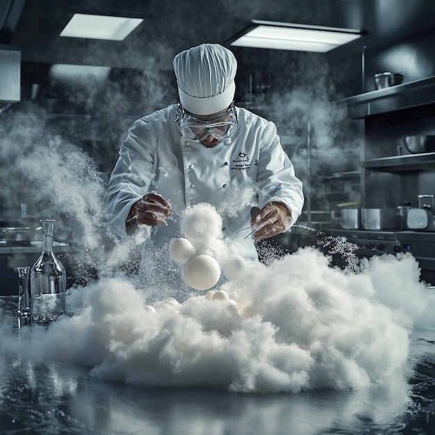 Photo molecular gastronomy chef experimenting with innovative dishes