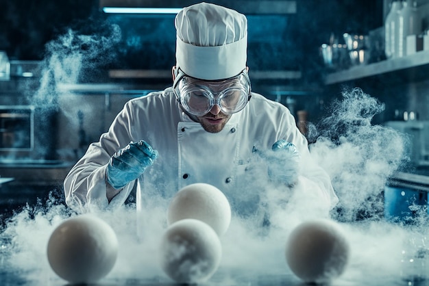 Molecular Gastronomy Chef Experimenting with Innovative Dishes