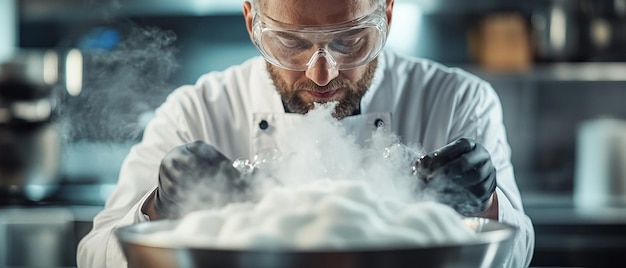 Photo molecular gastronomy chef experimenting with innovative dishes