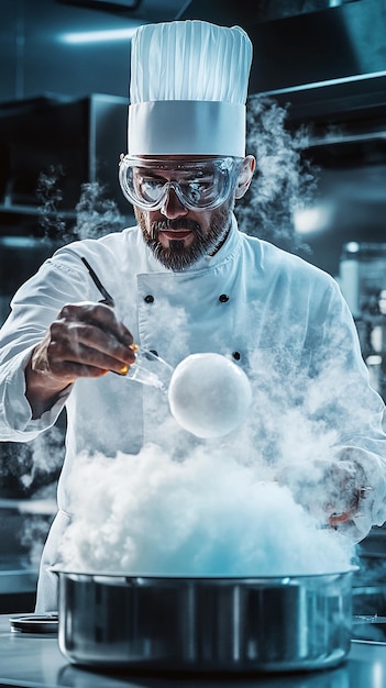 Photo molecular gastronomy chef experimenting with innovative dishes