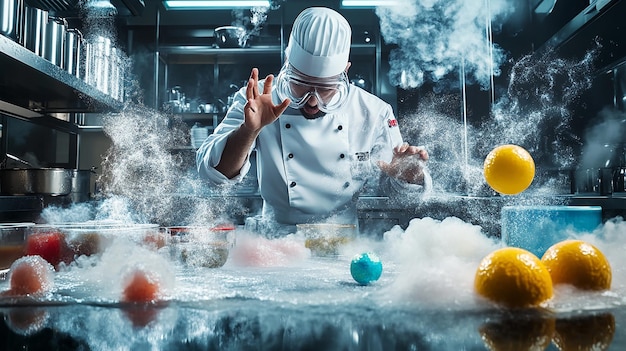 Photo molecular gastronomy chef experimenting with innovative dishes