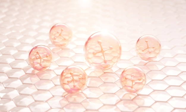 molecule inside bubble on pink background 3d rendering