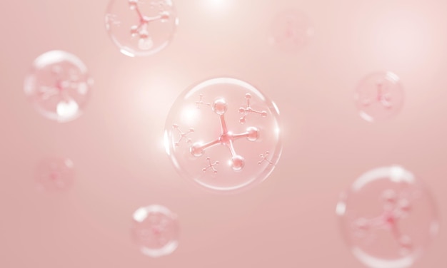 molecule inside bubble on pink background