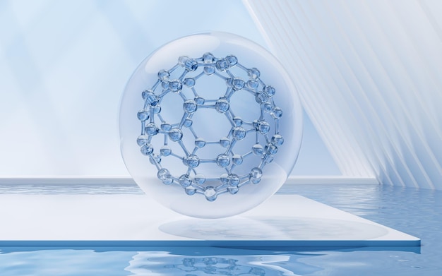 Molecule with water surface background 3d rendering