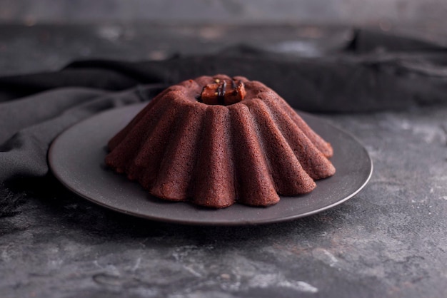 molten cake in a black plate