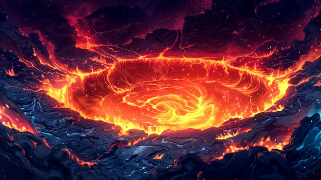 Photo molten lava flowing in a volcanic crater